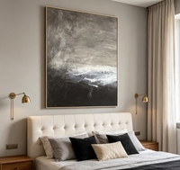Peinture à l'huile abstraite sur toile, paysage marin gris mat, texture épaisse, peinte à la main, art mural minimaliste, océan brumeux, œuvre d'art audacieuse