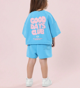 Logo personalizzato per bambine e bambine vestiti a maniche corte t-shirt e Set corto per bambini estate in tinta unita 2 pezzi Set abbigliamento - Product Image 2
