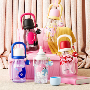 Portable Straw Water Bottle Cartoon Design Two In One Lid For Kids Back To School Use Large Capacity With Handle - Product Image 2