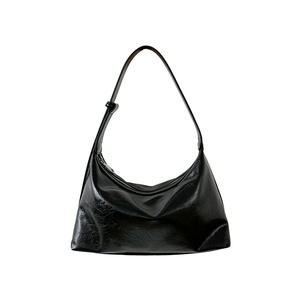 Women's Soft Leather Underarm Bag Brown Horizontal <b>Square</b> Zipper Closure Commuter Bag Everyday Use Solid Color Spring 2025 - Product Image 5