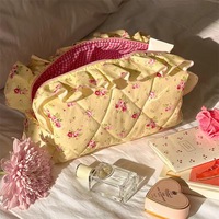 Sac de voyage de luxe portable grande capacité personnalisé pour cosmétiques, avec fermeture éclair, poignée souple, en tissu de coton pour maquillage