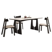 Table à manger unique en bois massif de style mid-century, adaptée aux maisons de petite taille, forme rectangulaire, fabriquée en panneau de pierre