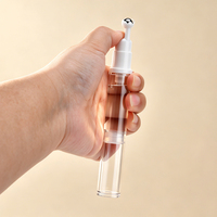Flacon pompe airless portable transparent pour crème et sérum contour des yeux, format voyage 5ml 10ml 15ml, avec grand applicateur à bille