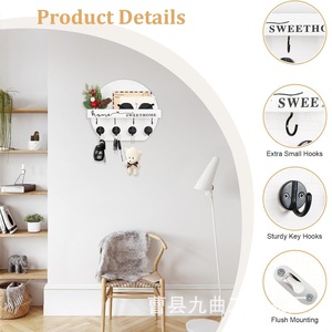 Wooden <b>Wall</b> Key Rack Round Shape <b>Wall</b> <b>Mounted</b> Key Holder Entryway Decorative <b>Shelf</b> Home Sweet Home Design - Product Image 4