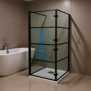 Cabine de douche pliante 47,2x55,1 pouces, cadre noir, verre trempé, design minimaliste, porte de douche rectangulaire - Product Image 2