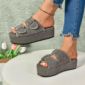 Sandales compensées à plateforme en PVC/PU à boucle, bout ouvert, amorties, respirantes, à enfiler, ornées de cristaux, toutes saisons, pour femmes - Product Image 4