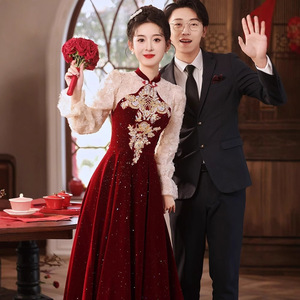 Chinese Style Cheongsam Toast Dress New Bridal Wedding Temperament High Autumn Winter Red <strong>Clothes</strong> Engagement - Product Image 2