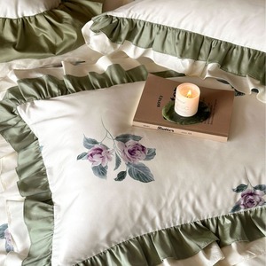 Juego de Ropa de Cama de Algodón de Fibra Larga 100% Algodón Estilo Francés, con Volantes Florales, Funda de Edredón, Fundas de Almohada y Sábanas para Uso Doméstico - Product Image 5