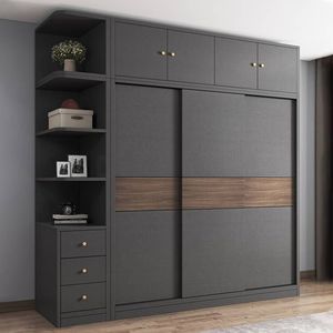 <span class=keywords><strong>Armoire</strong></span> de chambre moderne avec portes coulissantes de 1,4 m de large, meuble de rangement avec commode et portes à double action - Product Image 3