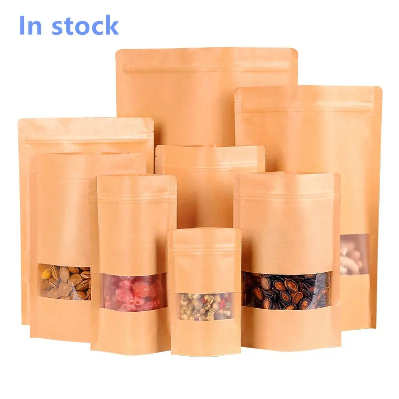 Brown Recycle Custom Printed Druck verschluss beutel Kaffee Verpackung Günstige Doypack Kraft papier Reiß verschluss Lebensmittel Tasche mit Fenster