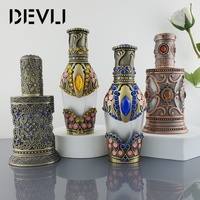 Botol Attar Arab Vintage Mewah Berhias Berlian Imitasi Kaca Buram Kosong untuk Minyak Oud Parfum Dubai Dekoratif Isi Ulang dengan Pompa 100pcs
