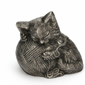 Urne antique en argent pour animaux de compagnie, style américain élégant, mémorial pour cendres de chat, souvenir de crémation artisanal - Product Image 1