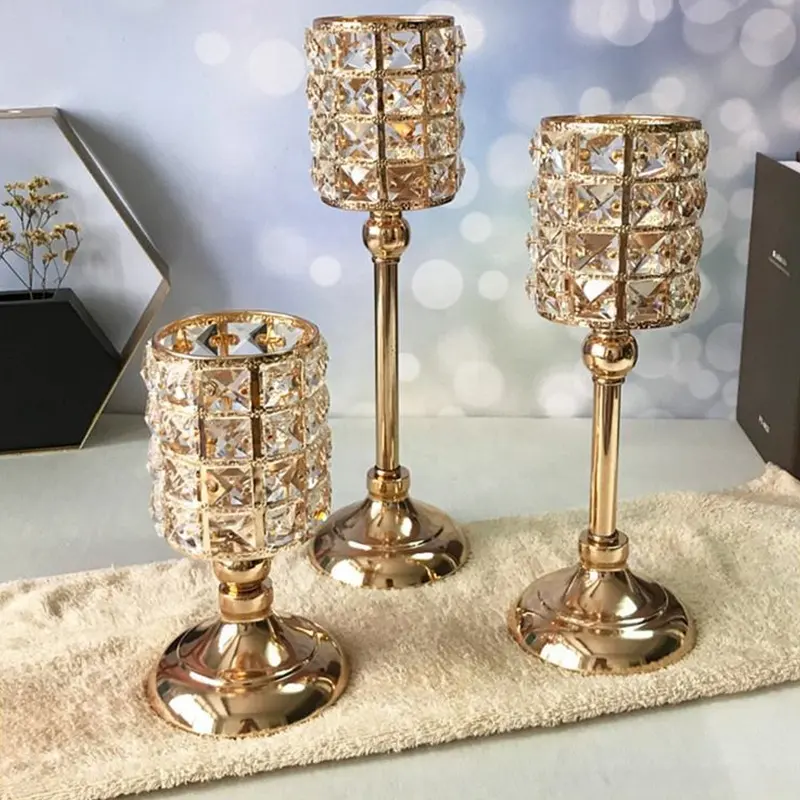 Luxo De Vidro De Cristal Candelabro Stand Mesa De Casamento Centerpieces Metal Vela Vara Titulares Modern Home Decorações De Natal