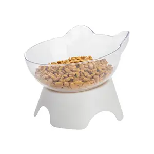 Cat Raised Stand Transparent Bowl Pet Feeding Bowl Pet Food Water Feeder for Cats Dogs Pets Elevated 15 Degree Tilted Neck Guard
