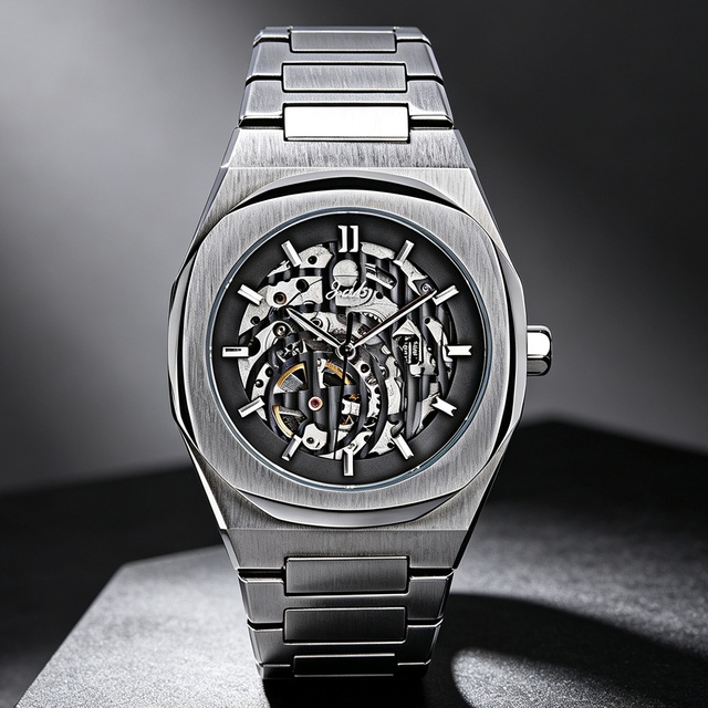Custom Men's Luxury Stainless Steel Skeleton Watch with Automatic Movement 5 ATM Water Resistant Hollow Out Feature