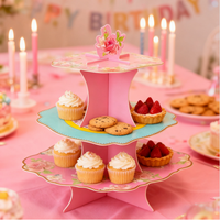 Support à gâteau en bois à 3 niveaux personnalisable - Rose, jetable, pour Noël, Nouvel An, anniversaire, support à dessert (vente en gros)