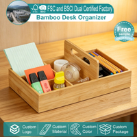 Organisateur de bureau en bambou avec poignée, rangement portable en bois pour fournitures de bureau, porte-stylos multi-compartiments pour la maison