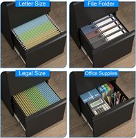 Armoire de classement mobile en métal à 2 tiroirs avec roulettes anti-basculement, verrouillage, design compact anti-poussière pour bureau à domicile (noir)