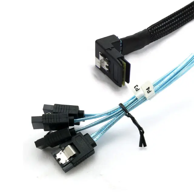 Câble de données pour disque dur cible MINI SAS 36P SFF-8087 à 4 SATA 7Pin 90 degrés Câble SAS bleu de 3,28 pieds (1m)