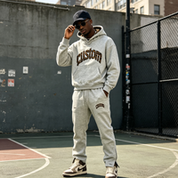 Survêtements personnalisés pour hommes Y2K avec patchs lettres léopard, sweats à capuche et sweat-shirts doublés léopard pour hommes, pantalons de survêtement à ourlet fendu, ensemble streetwear