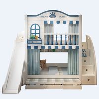 Lit superposé pour enfants sur le thème du château de rêve moderne avec toboggan, escalier de rangement, tiroirs, meubles de chambre d'enfant pour garçon