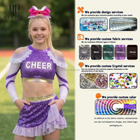Tenue de cheerleading de compétition, dégradé coloré néon, personnalisation par sublimation et broderie, usine OEM, vente en gros, faible MOQ