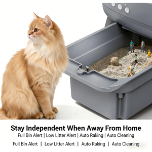 กระบะทรายแมวอัจฉริยะแบบเ<span class=keywords><strong>ป</strong></span>ิดทำจากสแตนเลส ดีไซน์รักษ์โลก ควบคุมผ่าน<span class=keywords><strong>แอ</strong></span>พ ทำความสะอาดตัวเองได้อย่างปลอดภัย พร้อมหุ่นยนต์ทำความสะอาด - Product Image 4