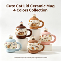 Mug en céramique personnalisé en gros avec couvercle en forme de chat et poignée ronde – Fourniture en vrac pour boutiques de cadeaux