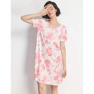 Camisón de Bambú Suave y Cómodo para Mujer, Manga Corta, Cuello en V, Vestido de Dormir Personalizado para Mujer, Vestido de Dormir para Señoritas - Product Image 4