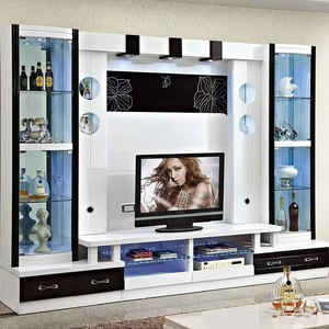 Kabinet dinding, desain Modern OEM kayu putih berdiri tampilan penyimpanan furnitur rumah Led mewah ruang tamu - Product Image 4