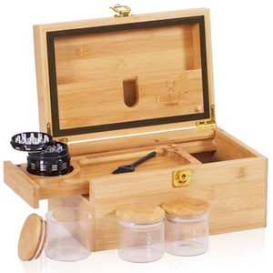 Wooden Stash Box Tobacco Set with Grinder Rolling Tray Stash Jar Cigarette Case Natural Handmade Wood Tobacco Herbal Storage Box