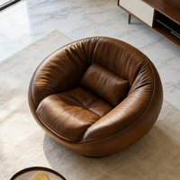 Fauteuil lounge pivotant moderne de luxe, meubles de salon, cuir marron, fauteuil rond d'appoint, canapé coquille, fauteuil d'hôtel