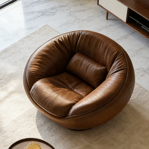 Fauteuil lounge pivotant moderne de luxe, meubles de salon, cuir marron, fauteuil rond d'appoint, <span class=keywords><strong>canapé</strong></span> coquille, fauteuil d'hôtel - Product Image 1