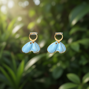 Fashion Drop Earrings 316L Stainless Steel PVD Gold Plating Sustainable Resistant Blue Enamel Design - Product Image 3