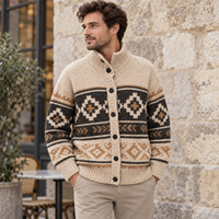 Cardigan en tricot personnalisé pour homme, pull jacquard nordique boutonné, pull épais, fabrication de vêtements en tricot en gros sous marque privée