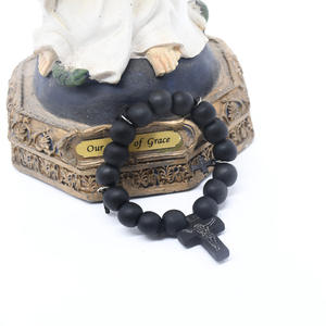 Dreamwork moda religiosa hombres mujeres pulseras cruzadas 10mm pulsera de cuentas de madera pulsera elástica brazalete mano cadena regalos - Product Image 6