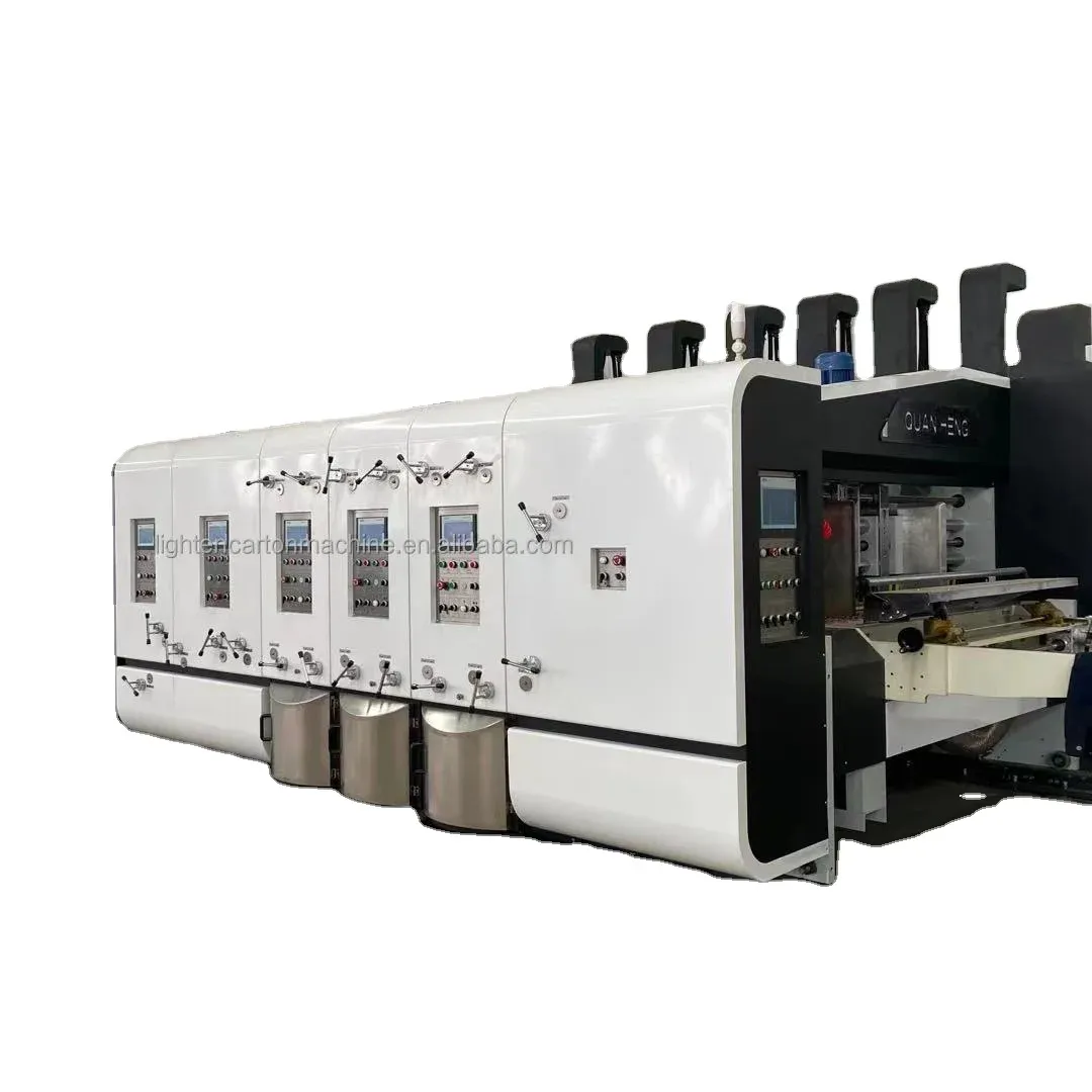 카톤 공장용 자동 골판지 만들기 플렉소 인쇄기 4 색 슬롯 회전 다이 커팅 머신