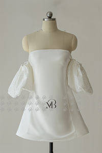 Robe de mariée courte Mily Bridal QD06323 avec manches amovibles, col droit et fermeture éclair au dos - Product Image 3