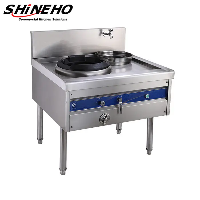 Shineho Chinês Gás Wok Alta Qualidade Top Venda Comercial De Aço Inoxidável Na Cozinha Grande Potência Wok