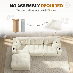 Sofá Modular en Forma de L Convertible de Terciopelo Moderno con Función de Masaje, Espuma de Alta Resiliencia, Diseño Acolchado, Bolsillos Laterales, para Sala de Estar - Product Image 5