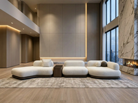 Ensemble de canapés modulaires carrés en tissu avec dossier coussiné et accoudoirs droits, design d'angle unique pour salons spacieux
