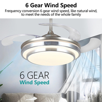 Lampe de ventilateur de plafond moderne d'intérieur Lustre à led Ventilateur de plafond de musique rétractable invisible en or avec lumière