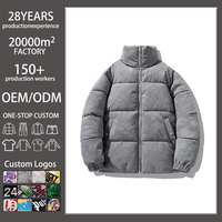 Blouson matelassé en velours côtelé pour homme, col montant, coupe oversize, court, rembourré, chaud pour l'hiver, léger, style rétro streetwear décontracté