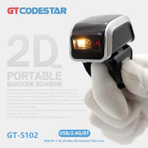 GTCODESTAR GT-S102 무선 웨어러블 핑거 QR 코드 스캐너 창고 휴대용 링 바코드 리더 2D 바코드 스캐너