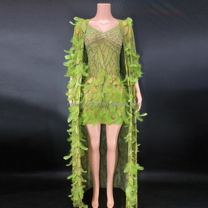 Abito Sexy con Perle e Piume per Donne Curvy, Vestito Trasparente Senza Reggiseno - Product Image 2