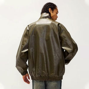 Chaquetas de cuero de alta calidad para hombres y mujeres Chaqueta de cuero de PU Maillard suelta con cuello levantado para primavera y otoño - Product Image 5