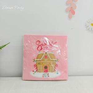 DAMAI Christmas Decorations Gingerbread Cottage Shaped Plate with Tree Wreath <b>Disposable</b> <b>Tableware</b> Paper Plates Cups Napkins - Product Image 4