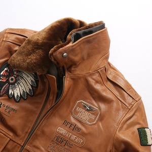 Personnalisé hiver indien G1 pilote Bomber en cuir véritable hommes brodé laine col mince mode haute qualité en peau de mouton vestes - Product Image 5