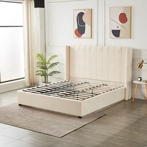Ensemble de meubles de chambre à coucher Lit king-size en velours de luxe Lit classique à haut dossier capitonné en tissu Teddy crème Cadre de lit en bois Lit <span class=keywords><strong>queen</strong></span>-size - Product Image 3