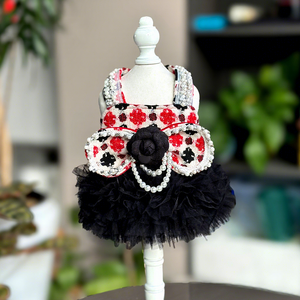 Robe de luxe pour chien de créateur, style français, avec chapeau béret rouge, nœud perlé et jupe tutu de princesse, petite taille, pour l'été et le Nouvel An chinois - Product Image 2